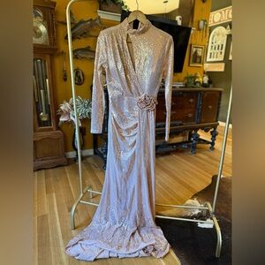 Glamorous Long Sleeve Sequin Gown - Pink